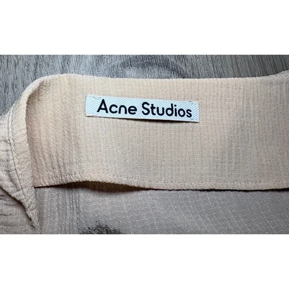 Acne Studios Textured Ruched Crepon Midi Skirt Beige High Waisted Side Slit - Picture 5 of 11